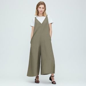 Uniqlo Wide Leg Linen Blended Jumpsuit in Olive, S